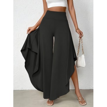 Ruffle Trim Wide Leg...