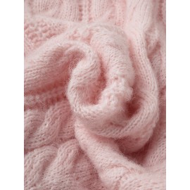Gentle Pink Lazy Style Premium Loose V-Neck Twist Sweater for Women