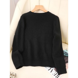 [Soft Thermal Sweater] Soft & Comfortable Women's Thermal Round-Neck Loose Fit Long Sleeve Sweater | All-Season Casual Top, Solid Color, Easy Care Hand Wash/Dry Clean, Medium Stretch, Clean Design