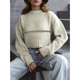 [Elegant Striped Pullover] Soft & Cozy Elegant Long Sleeve Striped Pullover for Women | Chic Round Neck, Fall/Winter Collection, Solid Color Design, Perfect for Casual or Stylish Outfits