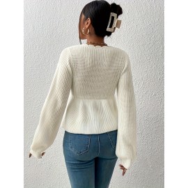 Women's Fashion Pullover with Elegant Petal Collar, Autumn/Winter Sweater with Tie Detail