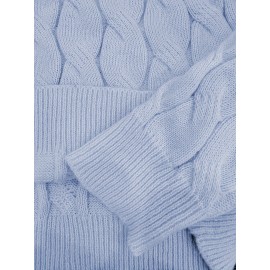 Women's Cable- Sweater - Soft Stretchy Winter Sweater with Round Neck & White Piping Trim, Machine Washable Chunky Pullover for Fall/Winter, Cozy Casual & Dressy Outfits (, Versatile Sweater for /