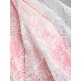 Elegant Off-Shoulder Lace Dress with Ruffle Hem and Bow Detail - Pink Floral Pattern, Sleeveless Summer Dress for Women, Perfect for Casual or Formal Occasions, Formal Attire | Offshoulder Dress | Lace Fabric