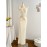 [Elegant Mermaid Dress] Elegant White Mermaid Dress | High-Waisted, Metallic Accent, Ruched Detailing - Perfect for Beach and Holiday Season