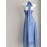 Blue Vacation Style French Floral Waist-Cinched Halter Neck Sleeveless Backless Chiffon Maxi Dress for Women, Summer