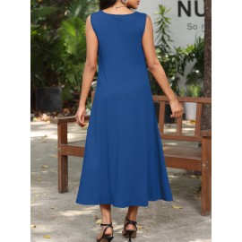 Targeted Development - New Long Knee-Length Slim-Fit Pocket Solid Color Casual Midi Dress