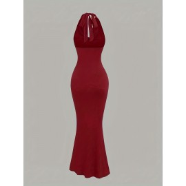2pcs Elegant Halter Neck Mermaid Dresses - Ruched Bodycon Party & Casual Wear for Women, Black and Red, Machine Washable, Spring/Summer Collection, Spring Summer Attire, Sophisticated Silhouette, Comfortable Fit