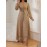 Women's Elegant Beige V-Neck Long Sleeve Dress with Puff Sleeves & Adjustable Waist Tie - A-Line Silhouette Floor-Length Formal Party Wedding Guest Dress, Machine Washable Solid Color HRYY332, Evening Gown, Highquality Material, Tailored Fit, Adult Women