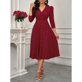 Women's Elegant Red Formal & Everyday dress - Flared skirt, Machine Washable Party, Work, Date Outfit - All-Season Chic Women's Dress, Workwear Attire, Flowy Fabric Gown, Comfortable Material, Professional Women