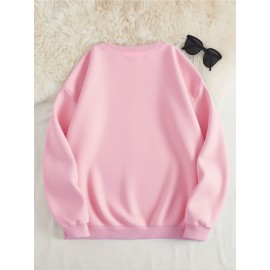 Women's Floral Print Crew Neck Sweatshirt - Pink with Multicolor Flower Design, All-Season Casual Pullover, Soft Machine-Washable Fabric, Cozy Everyday Sweater for Women (No Dry Clean)