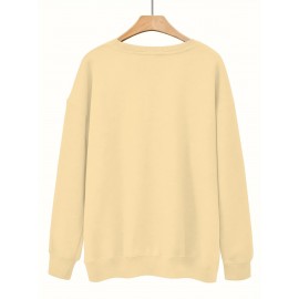 [Cozy Plus Size Sweatshirt] Polyester Plus Size Women's White Bow Print Sweatshirt - Cozy, Comfortable, Machine Washable Fall & Winter Pullover with Digital Butterfly Design