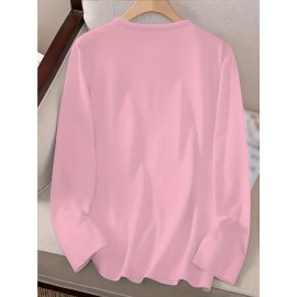 Women'S Long Sleeve T-Shirt - Blessed Script Lettering Top, Soft Everyday Casual Shirt for Everyday & Formal Outfits, All-Season Layering Essential Basic Tops for Women, Versatile Clothing, Classic Round Neckline, Durable Fabric