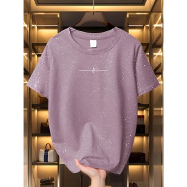 Women'S Sparkly Sequin Short Sleeve T-Shirt - Round Neck, Beige Casual Top for Spring/Summer, Glittery and Stylish, Perfect for Casual Attire