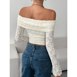 Women's Elegant Off-the-Shoulder Long Sleeve Blouse - Chic Tops for Parties, Formal Events & Casual Attire - Machine Washable Fall/Winter Shirt - Minimalist Women's Clothing, Party Outfit, Sophisticated Look, Durable Material, Stylish Top, Fashion Lovers