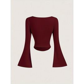 [3pcs Ruffle Blouses] 3pcs Women's Long Sleeve Ruffle Detail Blouses - Crew Neck Button-Up T-Shirts in Black, Burgundy & White | Fall/Winter Casual Wear | Glossy Texture