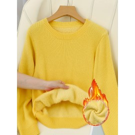 [Soft Thermal Sweater] Soft & Comfortable Women's Thermal Round-Neck Loose Fit Long Sleeve Sweater | All-Season Casual Top, Solid Color, Easy Care Hand Wash/Dry Clean, Medium Stretch, Clean Design