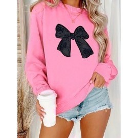 [Cute Butterfly] Plus Size Women's Black Butterfly Sweatshirt | Casual Long Sleeve Crew Neck Fall Winter Pullover, Machine Washable Polyester Top