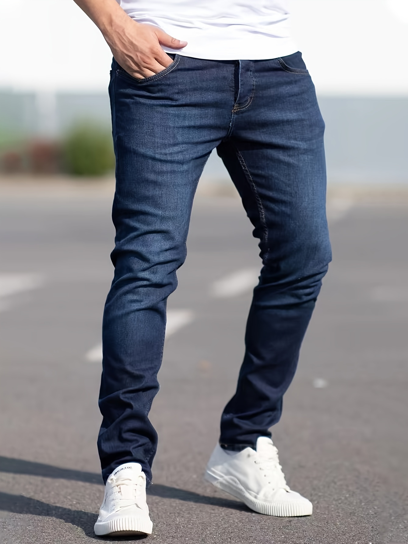 mens trendy skinny jeans mens casual street style stretch jeans details 0